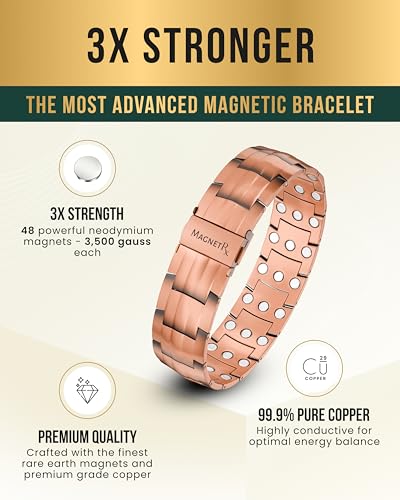 MagnetRX® 3X Strength Copper Bracelet – 99.9% Pure Copper Bracelets for Men with Magnets – Premium Fold-Over Clasp and Adjustable Bracelet Length with Included Sizing Tool (Legacy) - color: Legacy