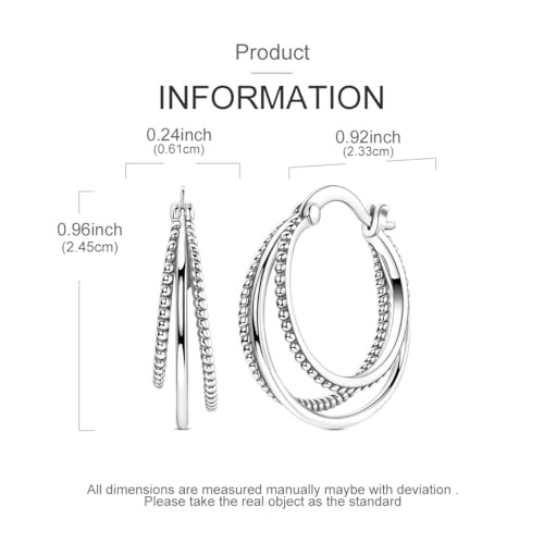 LAZA 925 Sterling Silver Hoop Earrings for Women, Sterling Silver Butterfly Hoops Colorful Flowers Hoop Huggie Earrings Hypoallergenic Jewelry Gifts for Women - color: Three-Layer Circles Earring