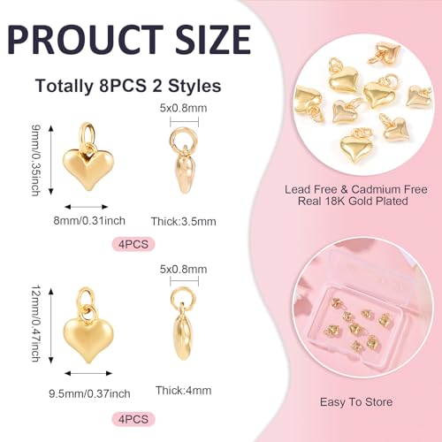FASHEWELRY Real 18K Gold Plated Heart Charms Platinum Brass Pendants with Loop for Bracelets Necklace DIY Jewelry Making, Wedding, Mother's Day Festival Gifts - color: 1 color-gold