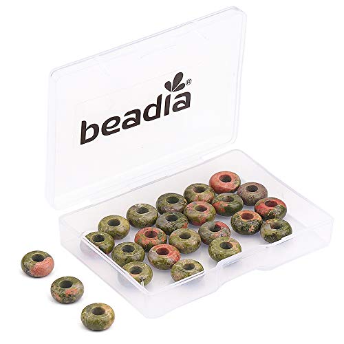 BEADIA Natural Unakite Rondelle Stone with Large Hole (4mm) Loose Semi Gemstone Beads for Jewelry Making 10mmx4mm 24pcs - color: Unakite, size: 10mm x 4mm