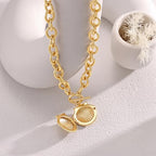 CHESKY 14K Gold Plated Chunky Necklace for Women, Trendy Paperclip Chain Necklace Thick Cross Heart Pendant Necklace Layered Herringbone Cuban Link Chain Toggle Necklaces Non Tarnish Jewelry - color: gold, style: shell