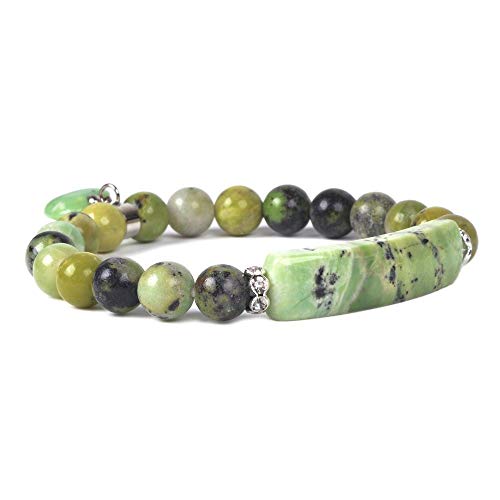 Justinstones Gem Semi Precious Gemstone Love Heart Charm Stretch Beaded Bracelet Unisex - color: Australian Chrysoprase