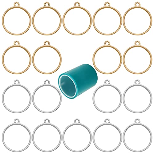 40pcs Hollow Mold Resin Pendants - Open Bezel Geometric Pressed Flower Frame for Jewelry Making, DIY Resin Crafts (K Gold, White K) - color: K Gold,White K;Round;40pcs