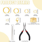 Phinus 1200P Gold Jump Rings, Jewelry Repair Kit with Jump Ring Pliers and Open Jump Rings, Assorted Sizes Jump Ring for Jewelry Making, Necklace, Keychains, Earrings, DIY Craft Making