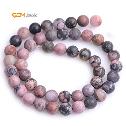 GEM-Inside 8mm Natural Stone Black Rhodonite Frosted Matte Unpolished Round Beads for Jewelry Making Strand 15 inch - color: Black Rhodonite, size: 8mm