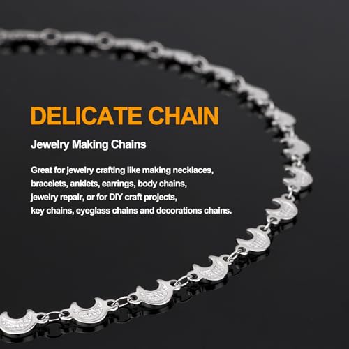 KYUNHOO 4 Meters Silver Chains for Jewelry Making Crescent Moon Shape Stainless Steel Chains Bulk with Jewelry Connectors for Women Men Make Crafts - color: Moon Silver