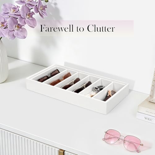 Velvet Sunglass Organizer Tray, Stackable Glasses Case for Drawer, Eyeglasses Watches Jewelry Display Holder Women Men