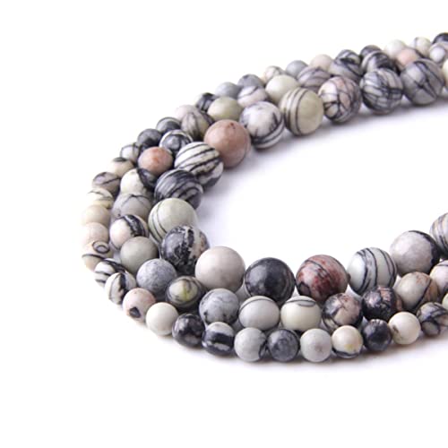 Natural Stone 6mm Black Network Smooth Round Loose Beads Energy Gemstone DIY for Jewelry Making Bracelet Necklace 1 Strand 15" - color: Black Network, size: 6mm