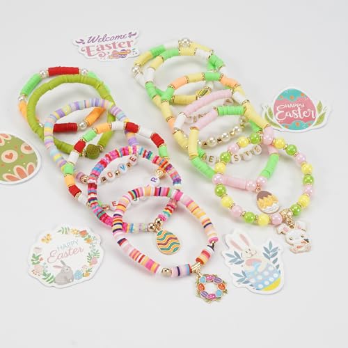 Twinfree Bohemia Beaded Bracelet for Women, Polymer Clay Stretch Bracelets - color: color 39