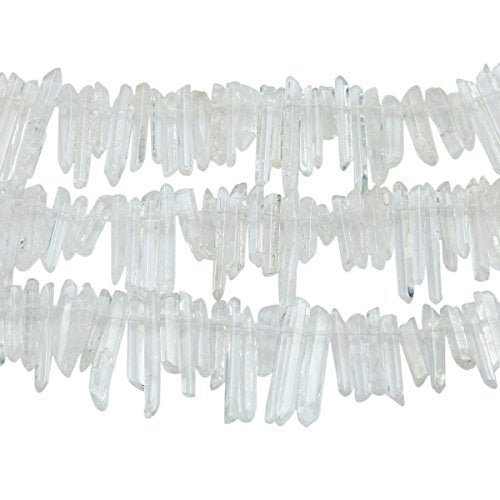 SUNYIK Natural Rock Quartz Crystal Points Quartz Polished Sticks Spikes Point Beads 15 inches Strand Drilled - color: Natural Rock Quartz(Polished), size: 0.4"-1.3"