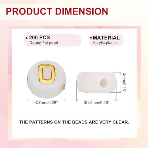 HARFINGTON 200 Pcs 4x7mm Acrylic Letter Beads, Round White Alphabet Beads Letter D, Alphabet Spacer Beads for Jewelry Making Bracelets Necklaces - style: Letter D