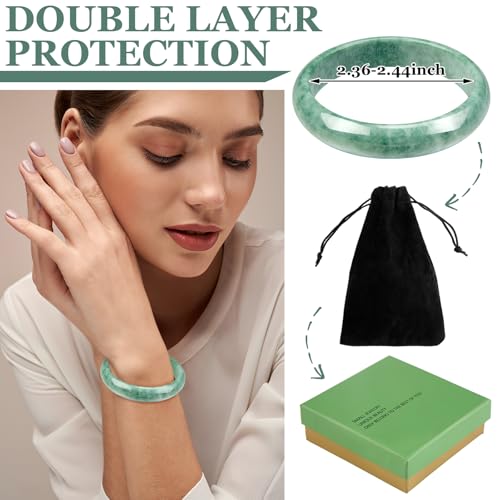Landical 2.4'' Natural Jade Bracelet for Women Jade Bangle Bracelets with Box Good Luck Bangle Jewelry Gift for Mother - color: emerald green