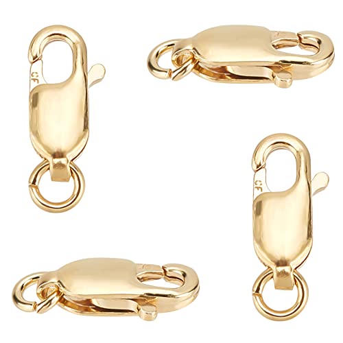 SUNNYCLUE 1 Box 4Pcs Real 1/20 14K Gold-Filled Lobster Claw Clasp with Open Jump Ring 10mm Lobster Clasps Bead Jewellery Findings for Beginners DIY Necklace Jewelry Making Crafts Supplies, Golden - size: 0.55in