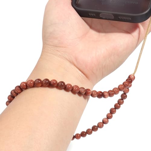 Semi-Precious Gem Stones Beaded Phone Charm Cell Phone Lanyard Wrist Strap Handmade Natural Gemstone Phone Chain string - color: Goldstone