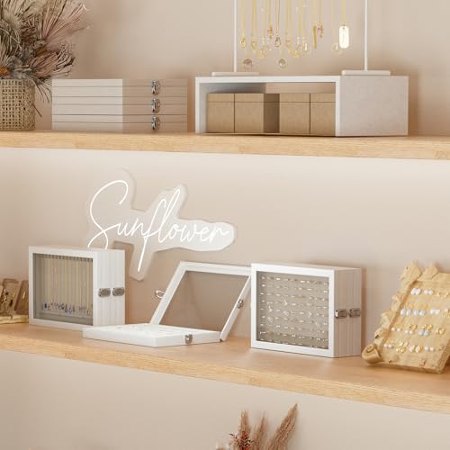 Lolalet Jewelry Organizer Tray with Lid, 18 Hooks Velvet Necklace Organizer Holder Storage Box for Drawer -Beige - style: Necklace