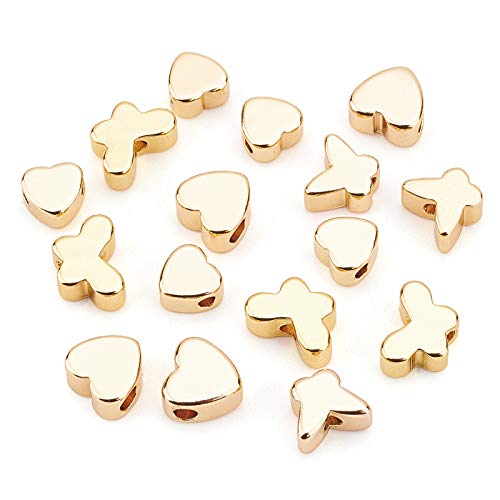 BENECREAT 40PCS 18K Gold Plated Spacer Beads Butterfly & Heart Brass Beads for Bracelet Necklace DIY Jewelry Making - 10PCS/Shape - color: Butterfly & Heart