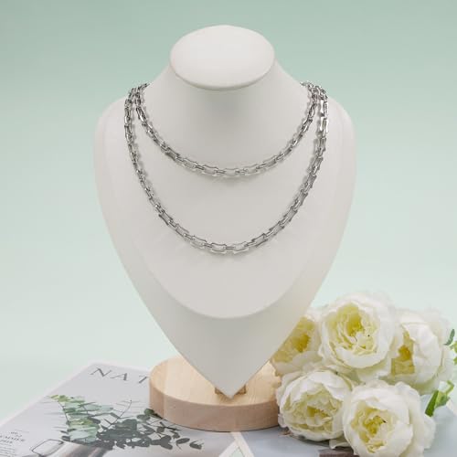 KYUNHOO 6.5FT/2M Stainless Steel Chunky Chains for Jewelry Making 10MM Long Bone Link Chain on Roll Silver Craft Jewelry with Clasps for Men Women DIY Necklace Bracelet - color: Bone Steel