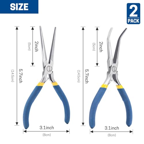 VISEMAN 6" Mini Needle Nose Pliers with Comfort Grip Handles, 2PCS Long Nose Pliers Set for Handmade Craft - style: Straight + 45-Degree Bent