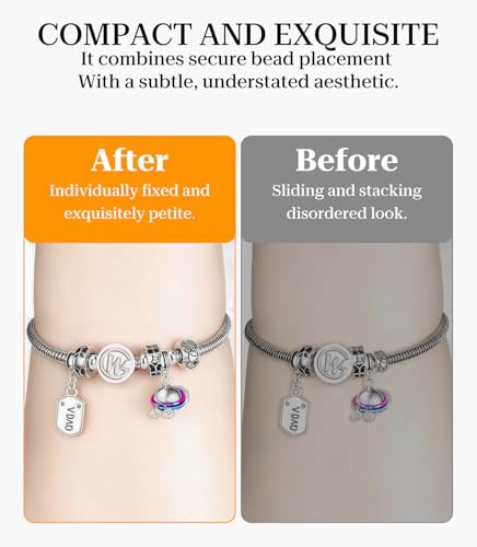 GW Stopper Charms 925 Sterling Silver Round Rondelle Spacer Beads with Exquisite Velvet Bag for Charm Bracelets for Women - color: Silver-2PCS