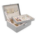 Homeanda Jewelry box 2 layer Jewelry box Leather Jewelry boxes for Women Girls Teens Jewelry organizer box Jewelry Storage box with lock(Grey) - color: Grey