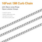 Kyutong Twist Curb Link Chain Bulk Silver Jewelry Making Chain Supplies 16.4 Feet Stainless Steel Chain Roll Making Craft DIY Bracelet Ankle with Lobster Clasps and Jump Rings - color: Silver Curb