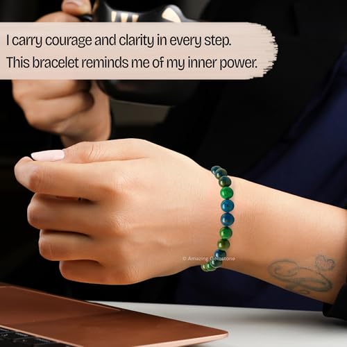 Amazing Gemstone Azurite Bracelet for Women Men's Gifts - Protection Healing Crystal Bracelet - 8mm Gemstone Beaded Adjustable Bracelet Pulseras Para Hombres Mujer Stocking Stuffers - color: Azurite