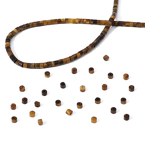 BEADIA Natural Yellow Tiger Eye Short Cylinder Beads 2x3mm 155pcs Tube Loose Semi Gemstone Beads for Jewelry Making Design - color: Yellow Tiger Eye