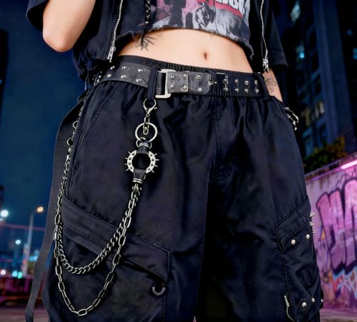 Layered Punk Pants Chain for Men Women, Gothic Hip Hop Jean Chain Wallet Chain Biker Trouser Chain, Goth Emo Fashion Keychain Accessories - color: 2L-Spike Chain