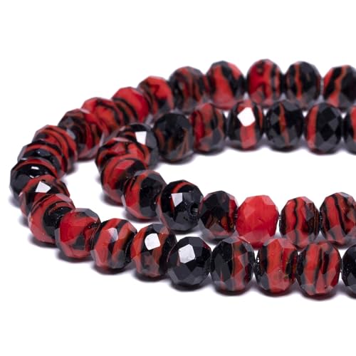 7.5×10mm 50pcs Red Black Faceted Lampwork Glass Beads for Jewelry Making, Flat Round Handmade Murano Beads for Bracelets, Crafts, Friendship Bracelet Kit, Rosary Making - color: Red Black
