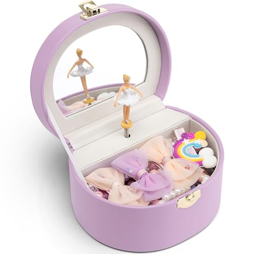 VLANDO Musical Jewelry Box for Girls, Small Kid Music Box with Ballerina for Party Bedroom Decor, Bithday Gift for Girl - Purple - color: Purple