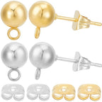 Beebeecraft 40Pcs 6mm Ball Post Stud Earring Findings 24K Gold Plated Stainless Steel Round Ear Stud with Loop and 20Pcs Ear Nuts Earrings Component for DIY Jewelry Making