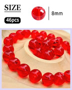 8mm Glass Beads 46PCS Glass Beads for Jewelry Making Charm Round Loose Bead for Bracelet Making Kit (Light Scarlet Glass) - color: Light Scarlet Glass