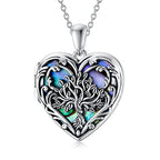 SOULMEET Personalized Silver Locket Necklace That Holds Pictures Photo Keep Someone Near to You, Memorial Custom Lockets Necklaces Letters Engraving for His Her - color: D2-Abalone tree-Black, style: Locket Necklace Only