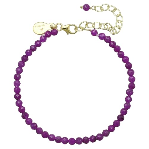 Faceted Bracelet for Women, Certified 925 Sterling Silver with 18K Gold Vermeil Healing Crystal Bracelets for Women - Crystals and Healing Stone Bracelet Women Jewelry for Gift - color: Ruby