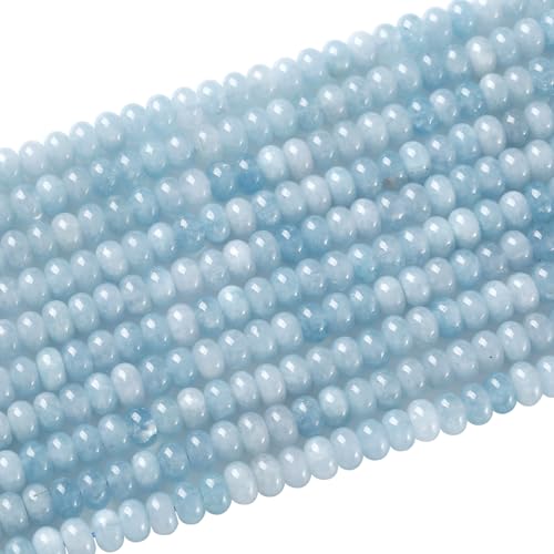 76pcs 5x8mm Natural Aquamarine Stone Rondelle Spacer Loose Beads Abacus Disk Stone Round Loose Gemstone Beads for Jewelry Making DIY Bracelet Necklace - color: Aquamarine, size: 5x8mm Abacus Disk
