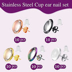 200 Pieces Stud Earring Kit, Including 50 Pieces 12 mm Stainless Steel Blank Stud 50 Rubber Back, 50 Pieces 12 mm Clear Glass Cabochons 50 Stainless Steel Earring Back for DIY Making (Mixed Color) - color: Mixed Color
