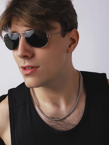 HAQUIL Stainless Steel Square Box Link Box Chain Necklace, Jewelry Gift for Men and Women 16/18/20/22/24/26/28/30" 1,2/1,5/2/3/4/5mm - size: 24inch, style: 5mm