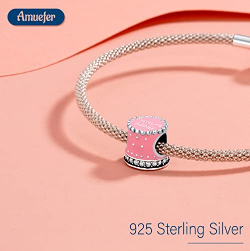 Mothers Day Birthday Number Love Family Friendship Graduation Auntie Grandma Dad Mom Charms for Pandora Bracelets Necklaces, Gifts Women, for Anniversary Valentines Christmas - style: Pink Cake Bead Charm
