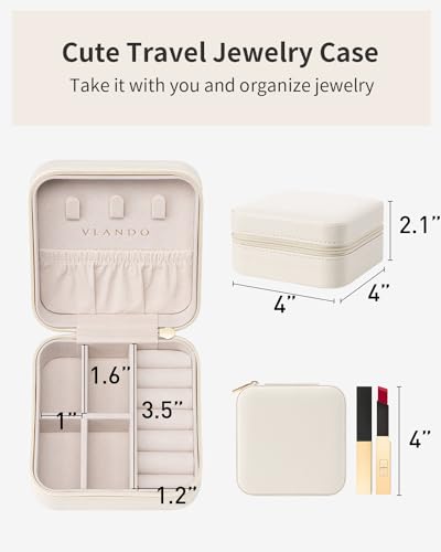 VLANDO Wedding Bridesmaid Gifts - Mothers Day Gifts - Small Jewelry Travel Organizer, Travel Jewelry Case for Ring, Earring, Necklace, Bracelet - Milky White - color: B.Beige