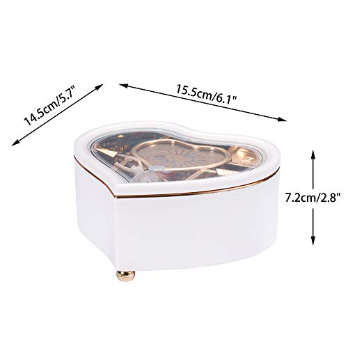 TMEEIHNSS Rainbowie Heart Musical Jewelry Box, Musical Jewelry Storage Box with Dancing Girl,Arrow Design Christmas Gift (white) - color: White
