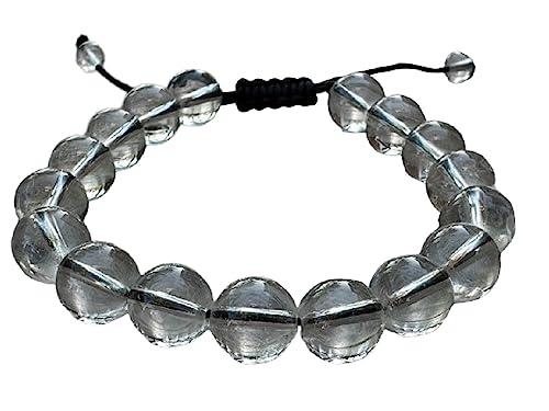 GAF TREASURES Grade A ++ Gemstone Round Bead Adjustable Bracelet 10mm, Genuine Crystal Bead Bracelet, Gift for Men & Women - color: Clear Quartz
