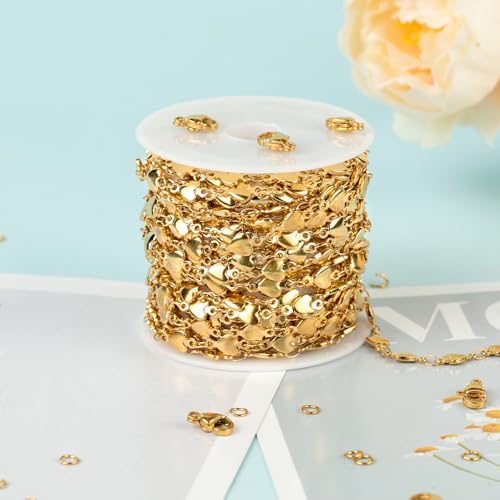 UMAOKANG 5 Meters Gold Plated Heart Chain for Jewelry Making Stainless Steel Chains Bulk for Women Necklace Anklet DIY Jewelry Supplies Findings - color: Gold Heart