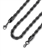 Bandmax Solid 1.5mm/2mm/3mm/6mm Rope Chains for Men Women 14K Gold Plated/Black Plated Stainless Steel Twist Chain 16-30 Inches, with Gift Box - color: 12 6MM Black