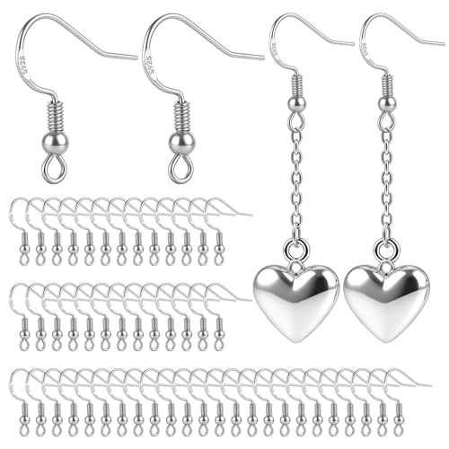 925 Sterling Silver Earring Hooks, 120 PCS Fish Hook Earrings for Earring Making Supplies Kit, Jewelry Making Supplies for DIY Earrings Hypoallergenic Ear Wires Fish Hook - color: Silver