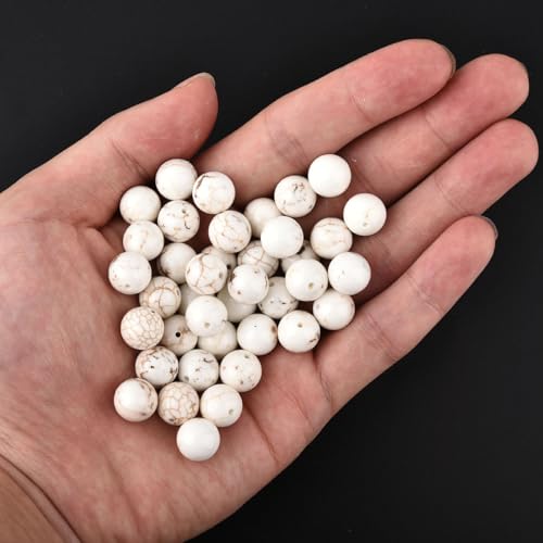 10mm Natural White Turquoise Loose Beads for Jewelry Making Round Semi Precious Gemstone 15 inch(38pcs/Strand) - color: White Turquoise, size: 10mm