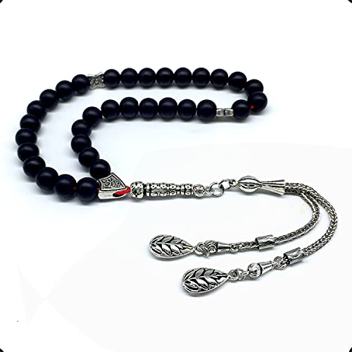 Simple Designed Natural Stone Worry Beads (8mm -33 Beads) - Prayer Beads Tesbih-Tasbih-Tasbeeh-Misbaha-Subha-Sebha-Sibha-Rosary (Black Glass -8 mm 33- Beads) - color: Black Glass -8 mm 33- Beads