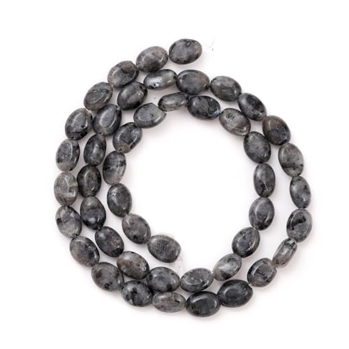 6×8mm Natural Black Labradorite Gemstone Loose Beads Flat Oval Healing Crystal Loose Stone Beads for Jewelry Necklace Bracelet Earring Craft - color: Black Labradorite