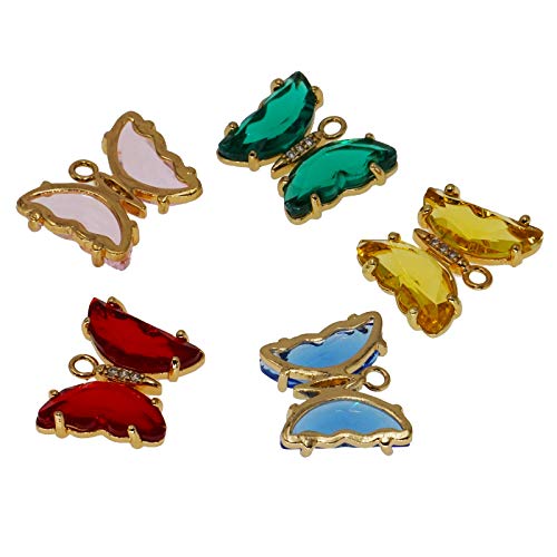 Crystal Zirconia Gold Plated Brass Charms for Jewelry Making Bracelet Necklace Earring Pendant Craft Supplies DIY Accessories - color: Butterfly-Mix-5Pcs