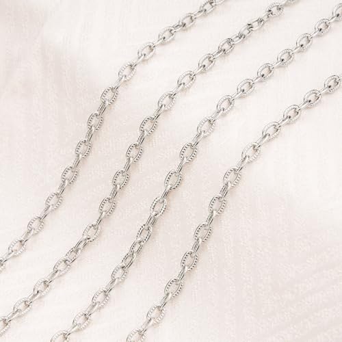 Jabogrii 5 Meters Silver Stainless Steel Chain for Jewelry Making Embossed Oval Paperclip Chain DIY Craft Jewelry Findings - color: Embossed Paperclip Silver