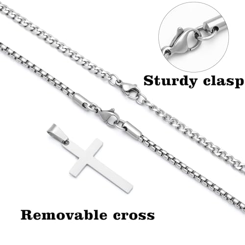 LUXEJEW Cross Necklace for Men Boys - Gold Silver Black Stainless Steel Cross Pendant Necklaces Layered Cuban Link Chain Necklace Jewelry Gifts 16 18 20 22 24 Inches - color: Silver, size: 18in/20in, style: Style A-Small Pendant